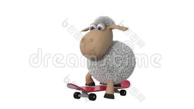 三维动画有趣的羊滑板
